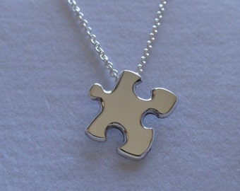 Miniature Silver Puzzle Piece Pendant Necklace, with chain at the back