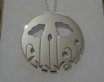 Large Silver Poppy Pendant Necklace