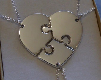 Three Puzzle Heart Necklaces, Argentium Silver