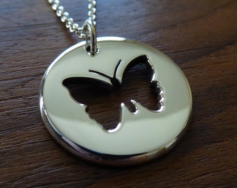 Schmetterling Halskette, Silber Schmetterling im Kreis, handgemachter Schmetterling Anhänger