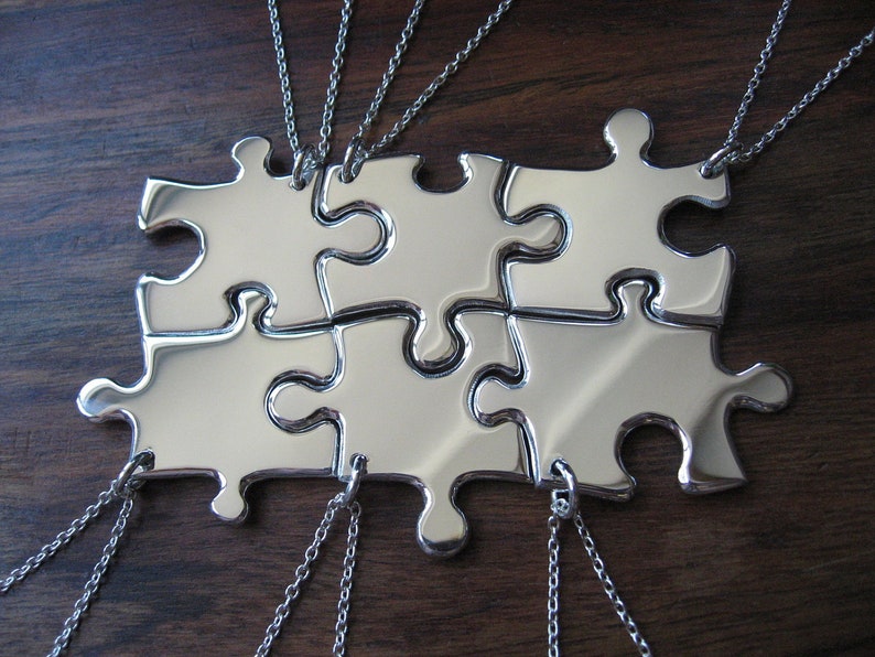 Six Person Necklaces, Six Silver Puzzle Pendants image 1