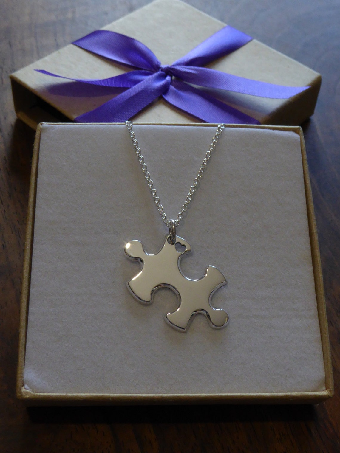 Puzzle Heart Silver Pendant Necklace Etsy