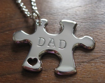 Dad Puzzle Pendant Necklace with DAD and HERO Stamped