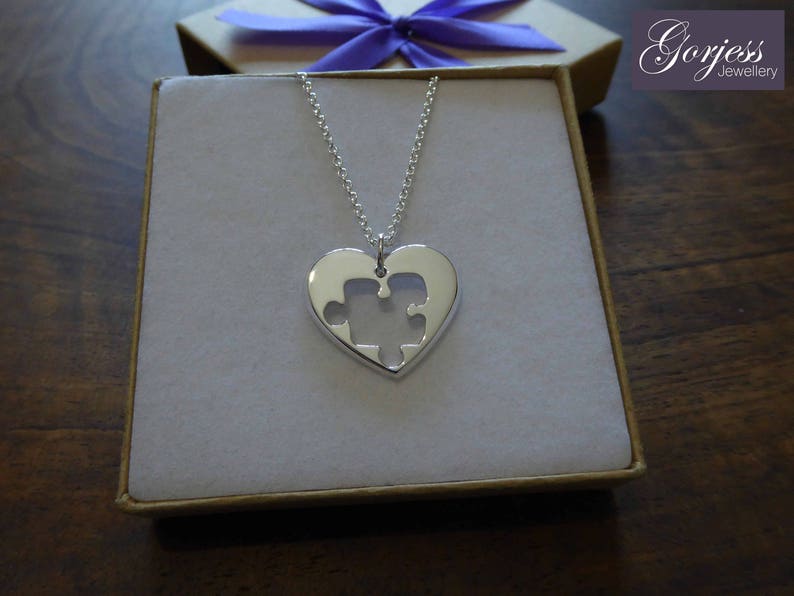 Heart with Puzzle Shape, Silver Pendant image 1