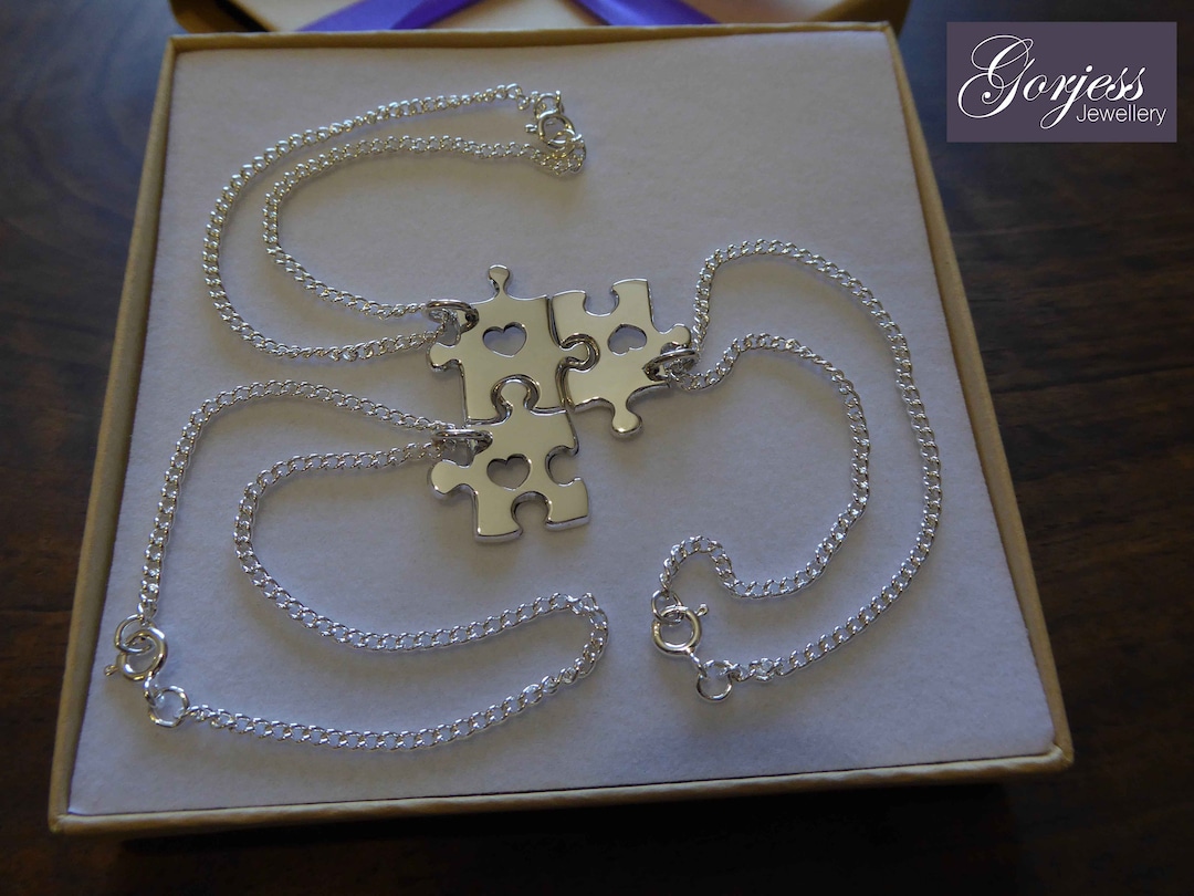 Three Friendship Puzzle Bracelets Silver Puzzle Charm Etsy