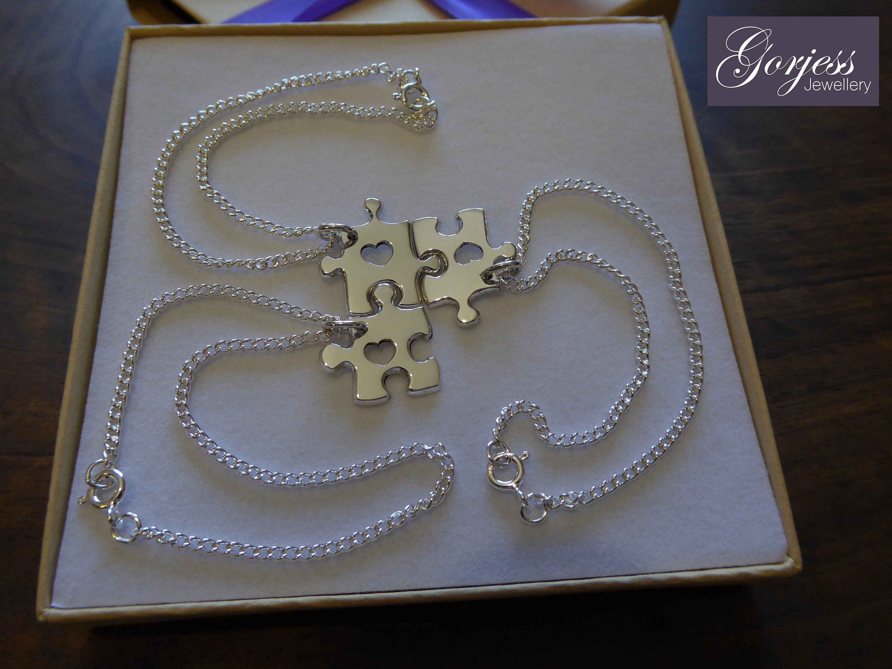 Three Friendship Puzzle Bracelets Silver Puzzle Charm Etsy