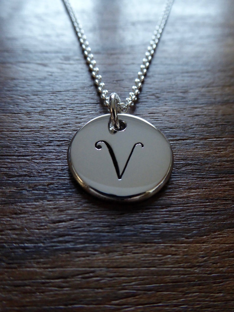 Letter V Initial Silver Pendant Necklace Etsy