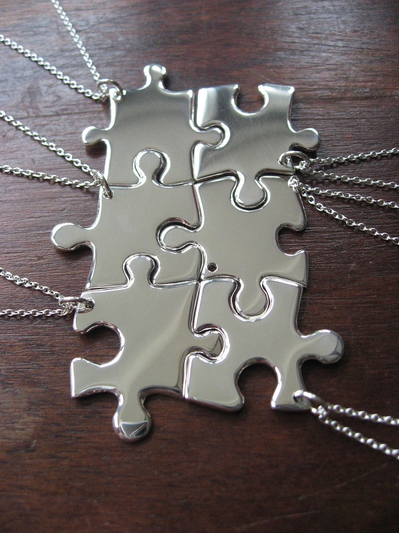 Six Person Necklaces, Six Silver Puzzle Pendants image 4