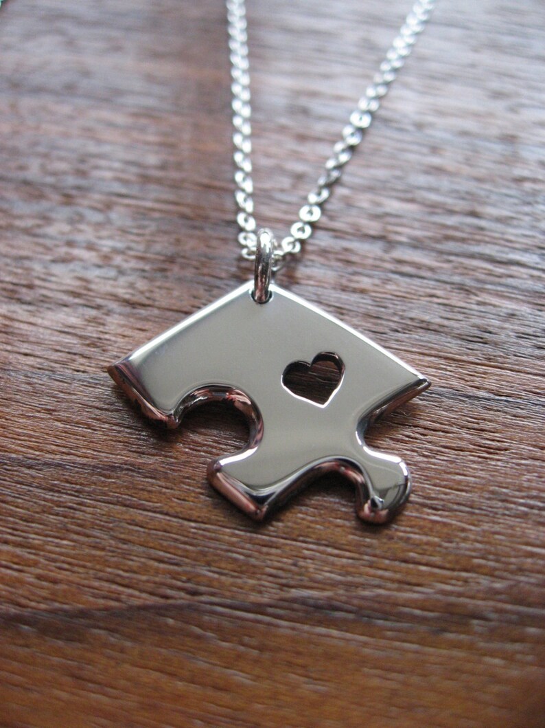 Silver Jigsaw Puzzle Piece Necklace Pendant Etsy
