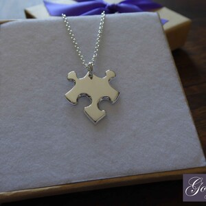 Jigsaw Puzzle Pendant, Autism Awareness Necklace, Silver Puzzle Charm