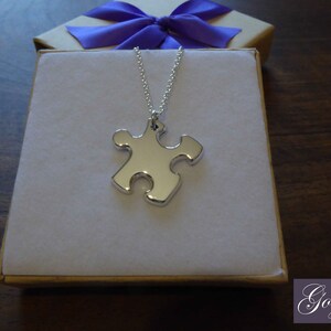 Silver Puzzle Piece Pendant - Chunky Jigsaw Puzzle Necklace - Autism Pendant (Thick)