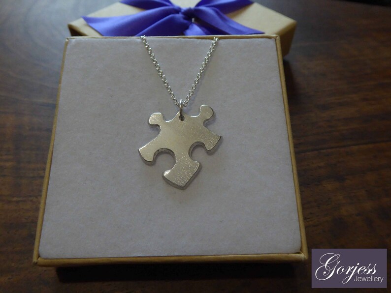 Four Handmade Silver Puzzle Pendants Satin Best Friend Jigsaw Puzzle Charms Four Silver Puzzle Necklaces