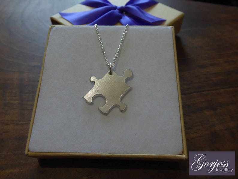 Four Handmade Silver Puzzle Pendants Satin Best Friend Jigsaw Puzzle Charms Four Silver Puzzle Necklaces