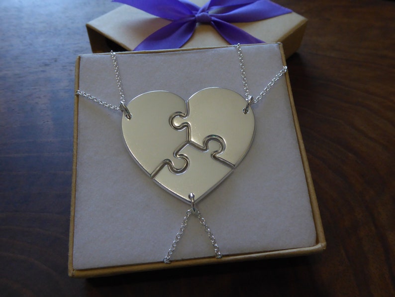 Three Puzzle Heart Necklaces, Argentium Silver image 5