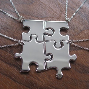Four Silver Best Friend Puzzle Pendant Necklaces