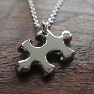 Miniature Silver Puzzle Piece Pendant Necklace (Thick)
