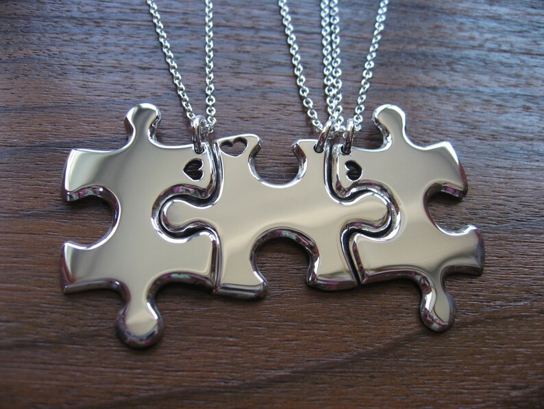 Three Puzzle Heart Pieces With Hearts Best Friends Necklace Etsy