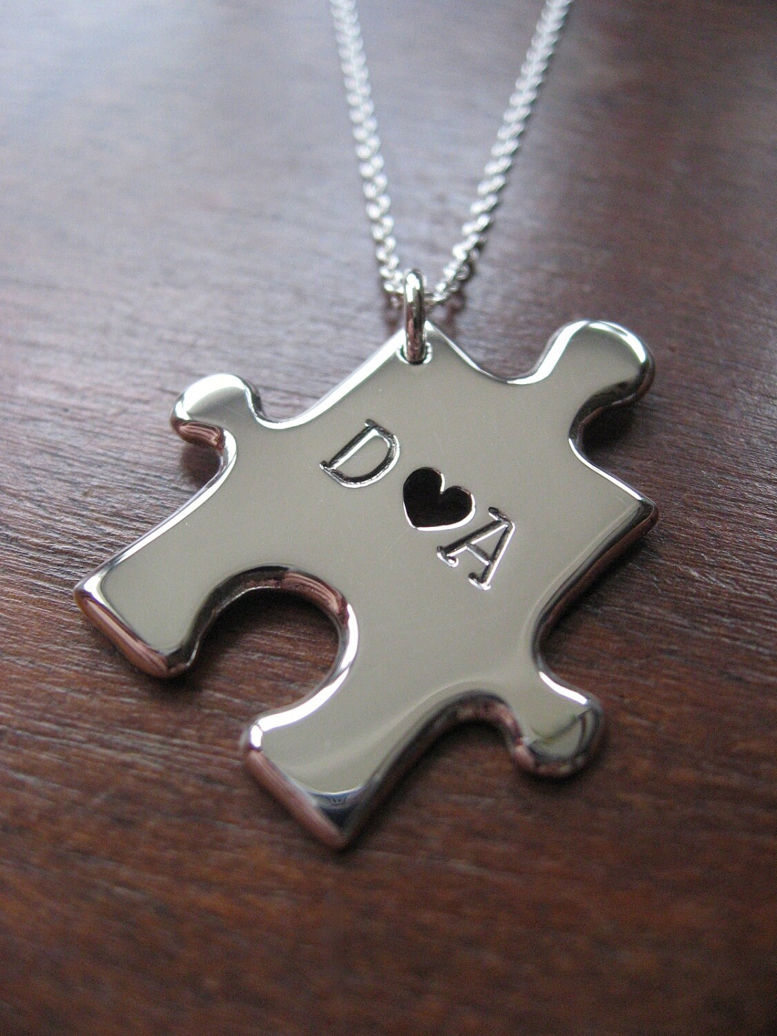 Puzzle Pendant Necklace With Two Stamped Initials and Heart Etsy