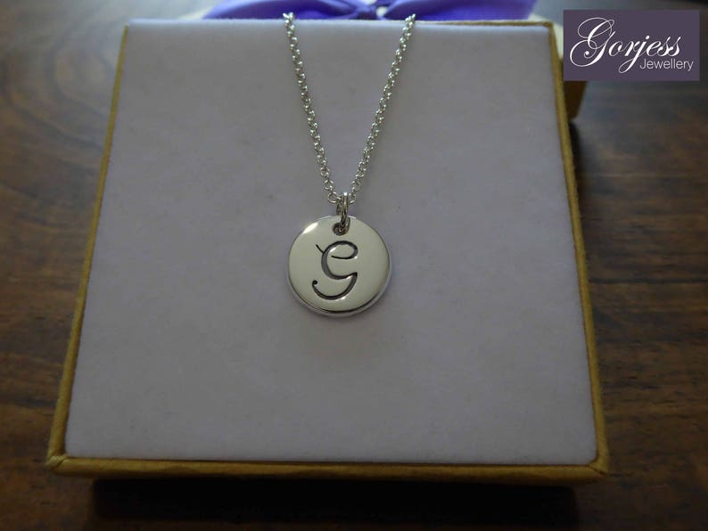 Handcut Initial Charm Silver G Pendant Handmade Letter G Necklace image 2