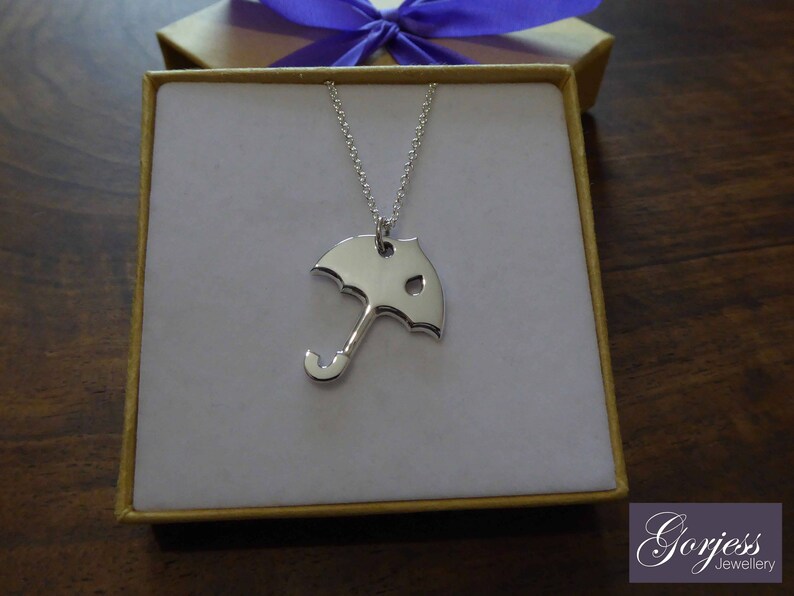 Silver Umbrella Necklace With Rain Earrings Etsy