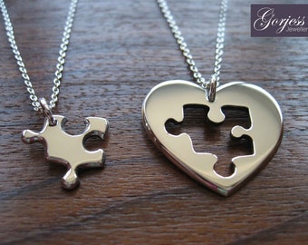 Mother and Child Necklaces, Heart and Puzzle Pendants