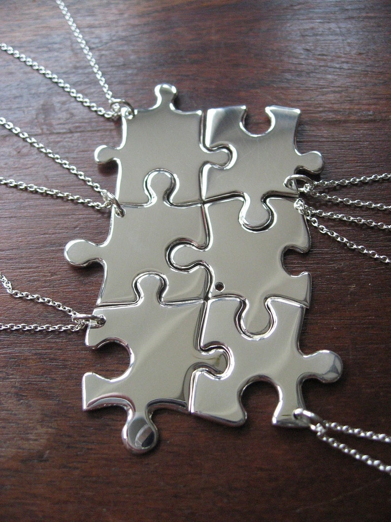 Six Person Necklaces, Six Silver Puzzle Pendants image 3