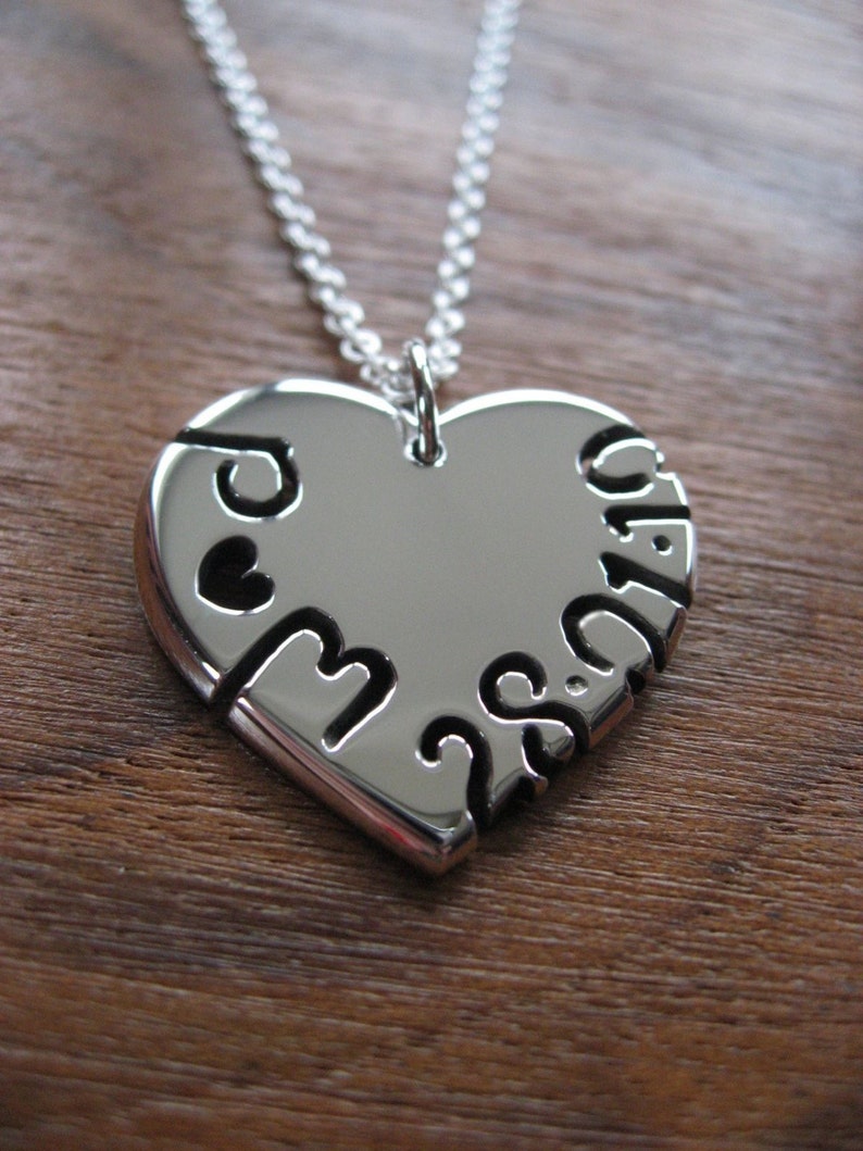 Silver Heart with Initials and Date Pendant Necklace image 1