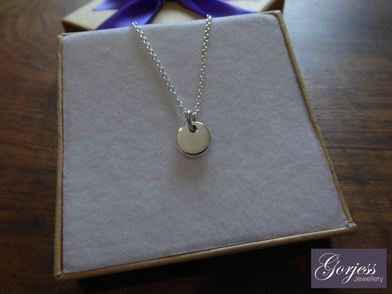 Silver Disc Charm Necklace Solid Circle Pendant - Solid Silver Circle Pendant Necklace
