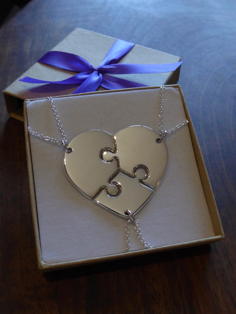 Three Puzzle Heart Necklaces, Argentium Silver image 1