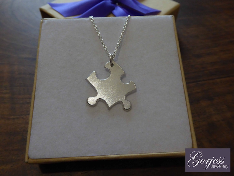 Four Handmade Silver Puzzle Pendants Satin Best Friend Jigsaw Puzzle Charms Four Silver Puzzle Necklaces