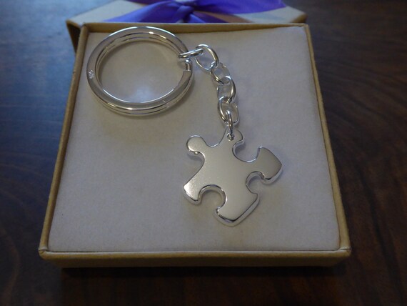 Silver Puzzle Piece Keychain Keyring Etsy