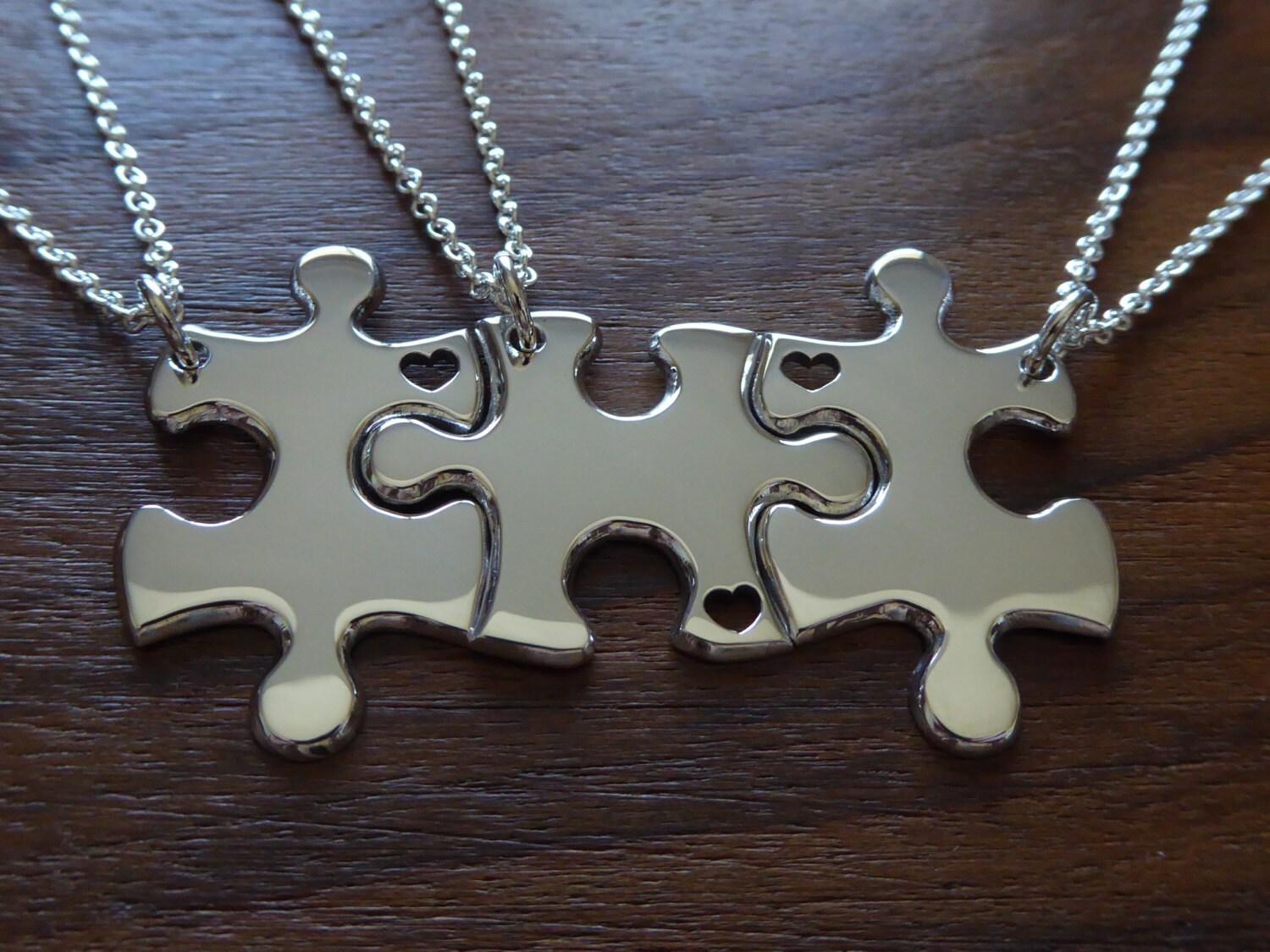 Three Puzzle Heart Pieces with Hearts Best Friends Necklace Etsy