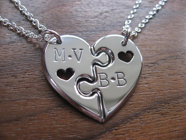 Two Best Friends Heart Pendant Necklaces with Initials and Hearts