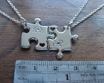 Best Friend Puzzle Pendants with Initials in Miniature