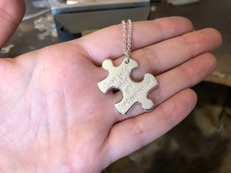 Handmade Sterling Silver Puzzle Necklace: Autism Awareness ...