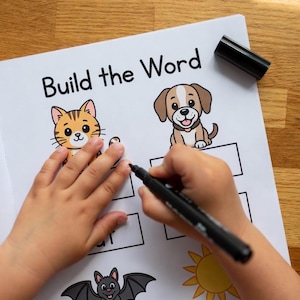 Phonics workbook for kids ages 4-6, CVC words printable, learn to read worksheet, kindergarten reading activities, word families practice