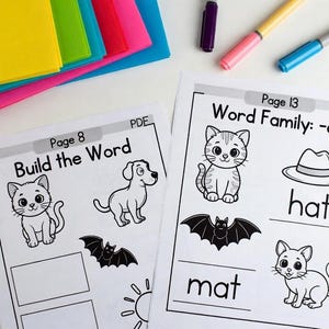 Phonics workbook for kids ages 4-6, CVC words printable, learn to read worksheet, kindergarten reading activities, word families practice