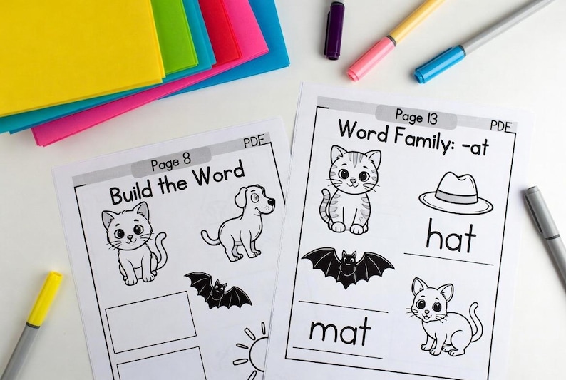 Phonics workbook for kids ages 4-6, CVC words printable, learn to read worksheet, kindergarten reading activities, word families practice