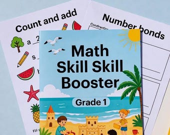1st Grade Math Workbook Printable - Addition Subtraction Worksheets, Number Bonds, Word Problems - Homeschool & Classroom PDF