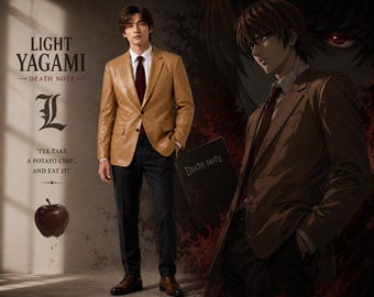 Op lichte yagami geïnspireerde leren blazer, anime-cosplayjack, Death Note-kostuum