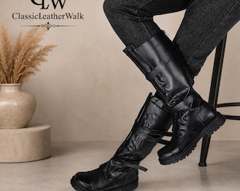 Mittelalterliche Piratenstiefel für Herren, Steampunk-Cosplay-Kniestiefel, Stiefel für das Kostüm eines schwarzen Ritters, Schuhe für Renaissance-Märkte, Halloween-Schuhe