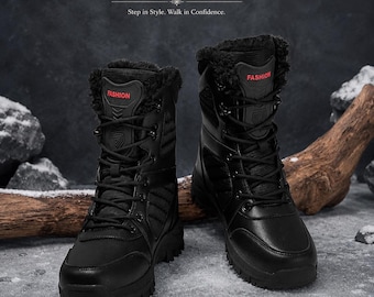 Hohe Herren-Schneestiefel, Thermofutter-Winterstiefel, Winterstiefel mit dicker, rutschfester Sohle, klassische Outdoor-Stiefel, Unisex-Winterschuhe