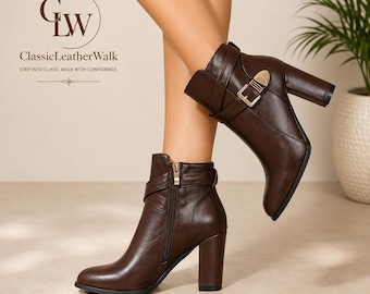 Damen-Ankle-Boots mit spitzer Zehenpartie, Stiefeletten mit Blockabsatz, weiche Lederstiefel mit Schnalle, Herbst-Winter-Schuhe im britischen Stil, elegante Stiefel