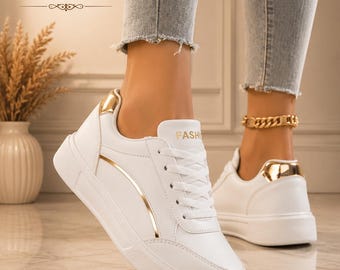 Weiße Damen-Sneaker, Sportschuhe in Übergrößen, Skate-inspirierte Tennisschuhe, bequeme Sneaker zum Spazierengehen