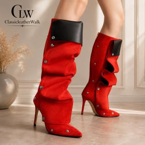 Women's Convertible Tall Boots, Pointed Toe Stiletto Knee High Boots, Y2K Fashion Boots, Button Detail High Heel Boots, Statement Long Boots