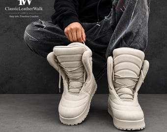 Hohe Herren-Schneestiefel, Streetwear-Schnürstiefel für den Winter, Freizeitstiefel mit dicker Sohle, rutschfeste Outdoor-Wanderschuhe
