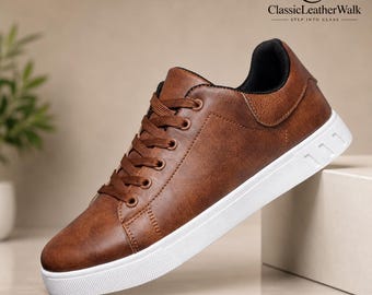 Weiße Herren-Sneaker aus Leder, leichte, lässige Schnürschuhe, atmungsaktive Alltagsschuhe, bequeme flache Sneaker