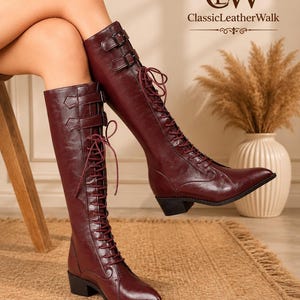Women's Lace-Up Riding Boots | Wine Red Chunky Heel Ankle Boots | Pointed Toe Motorcycle Boots | Buckle Strap Fall Winter Fashion Boots