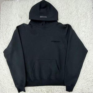 Essentials Oversized Hoodie | Unisex Streetwear Logo Sweatshirt Breathable Lightweight for Everyday Wear Strech Limo Black