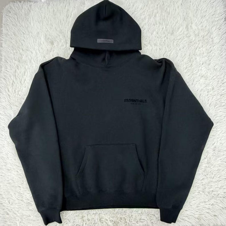 Essentials Oversized Hoodie | Unisex Streetwear Logo Sweatshirt Breathable Lightweight for Everyday Wear Strech Limo Black